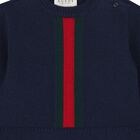 Baby Girls Navy Blue Web Striped Knit Dress, 1, hi-res