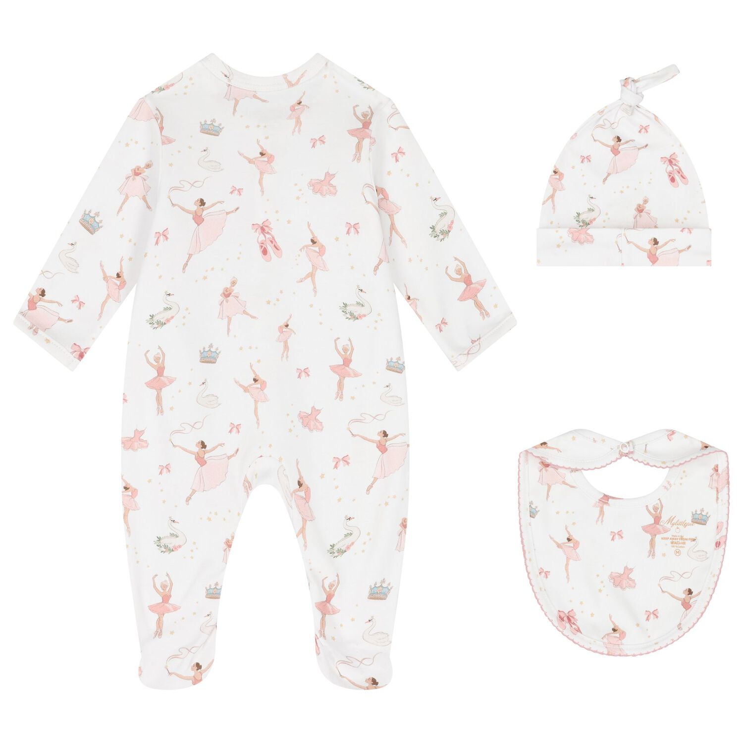 Baby Girls White & Pink Opera Babygrow Set, 1, hi-res