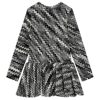 Girls Black & Ivory Zig Zag Dress