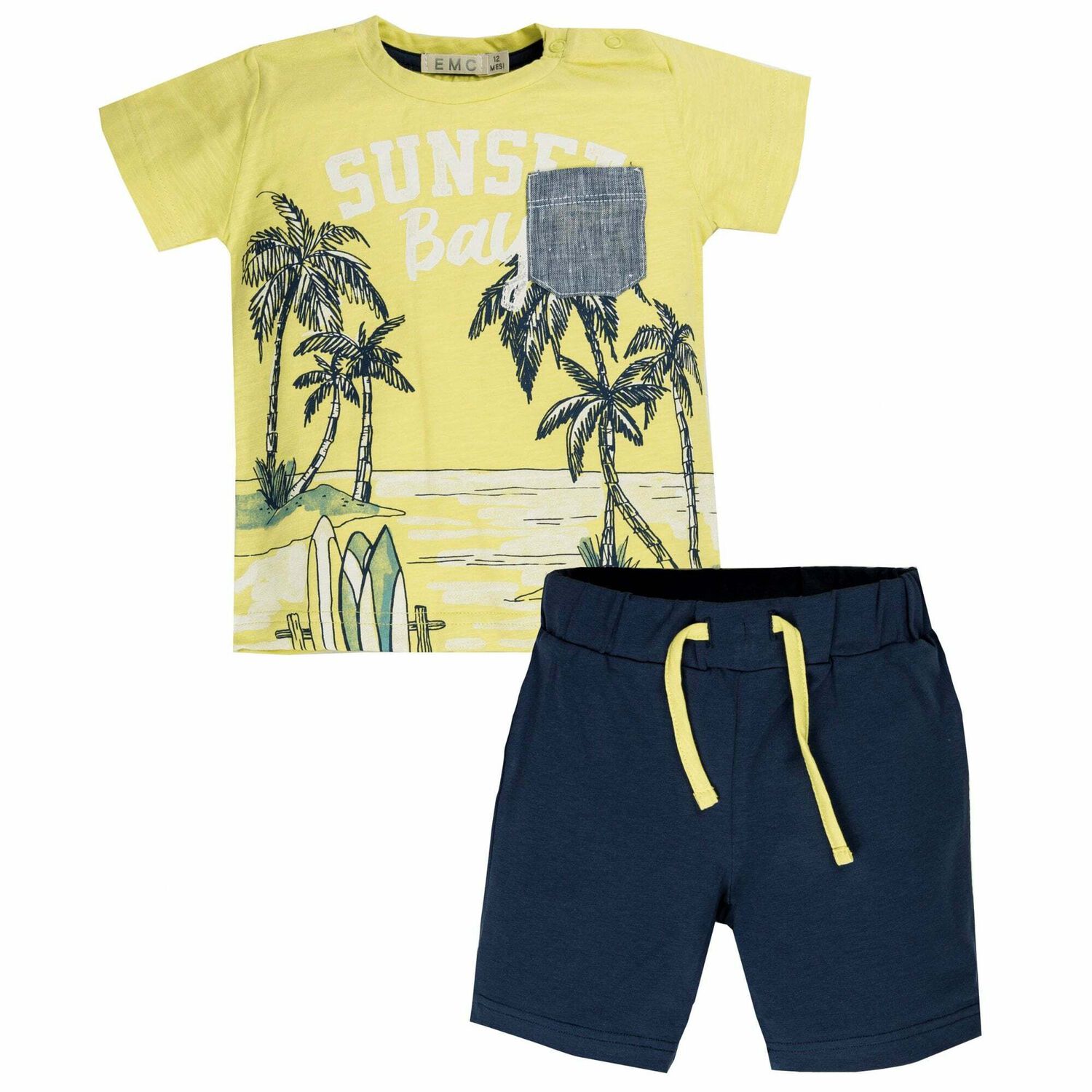 Boys Neon Green & Navy Shorts Set, 1, hi-res