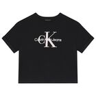 Girls Black Cotton CK Logo T-Shirt, 1, hi-res
