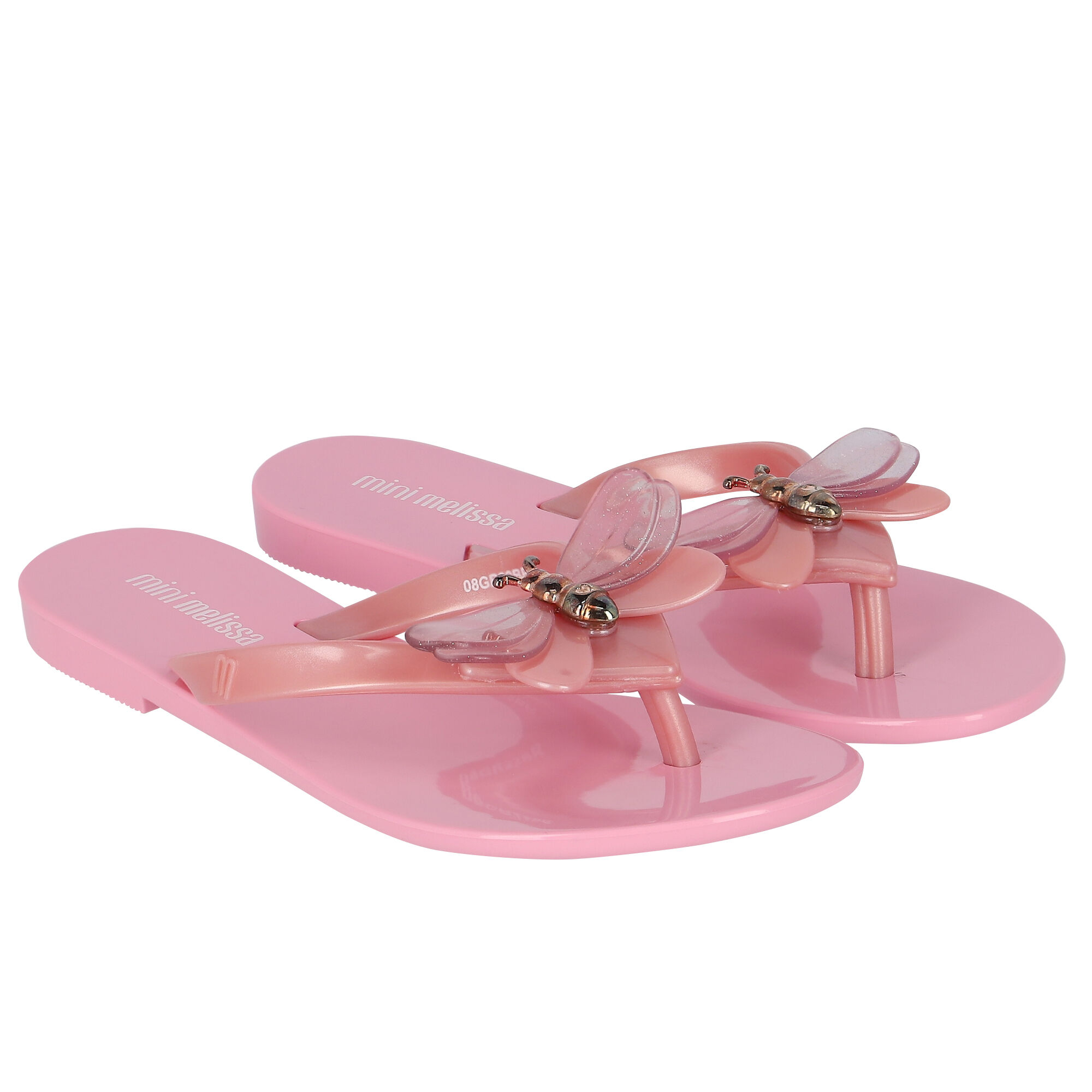 Mini Melissa Girls Pink Bugs Flip Flops Junior Couture UK