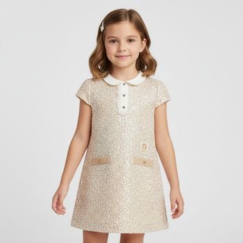 Girls Beige Sequin Dress