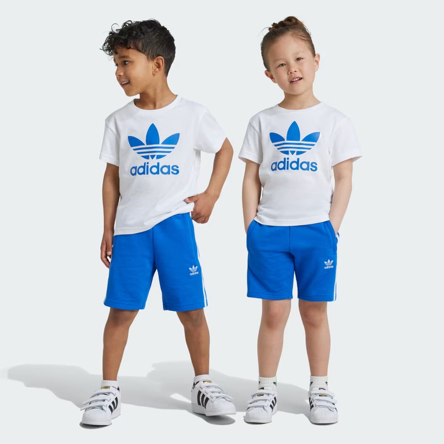 White & Blue Logo Shorts Set, 1, hi-res