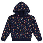 Girls Navy Blue Logo Hooded Zip Up Top, 1, hi-res