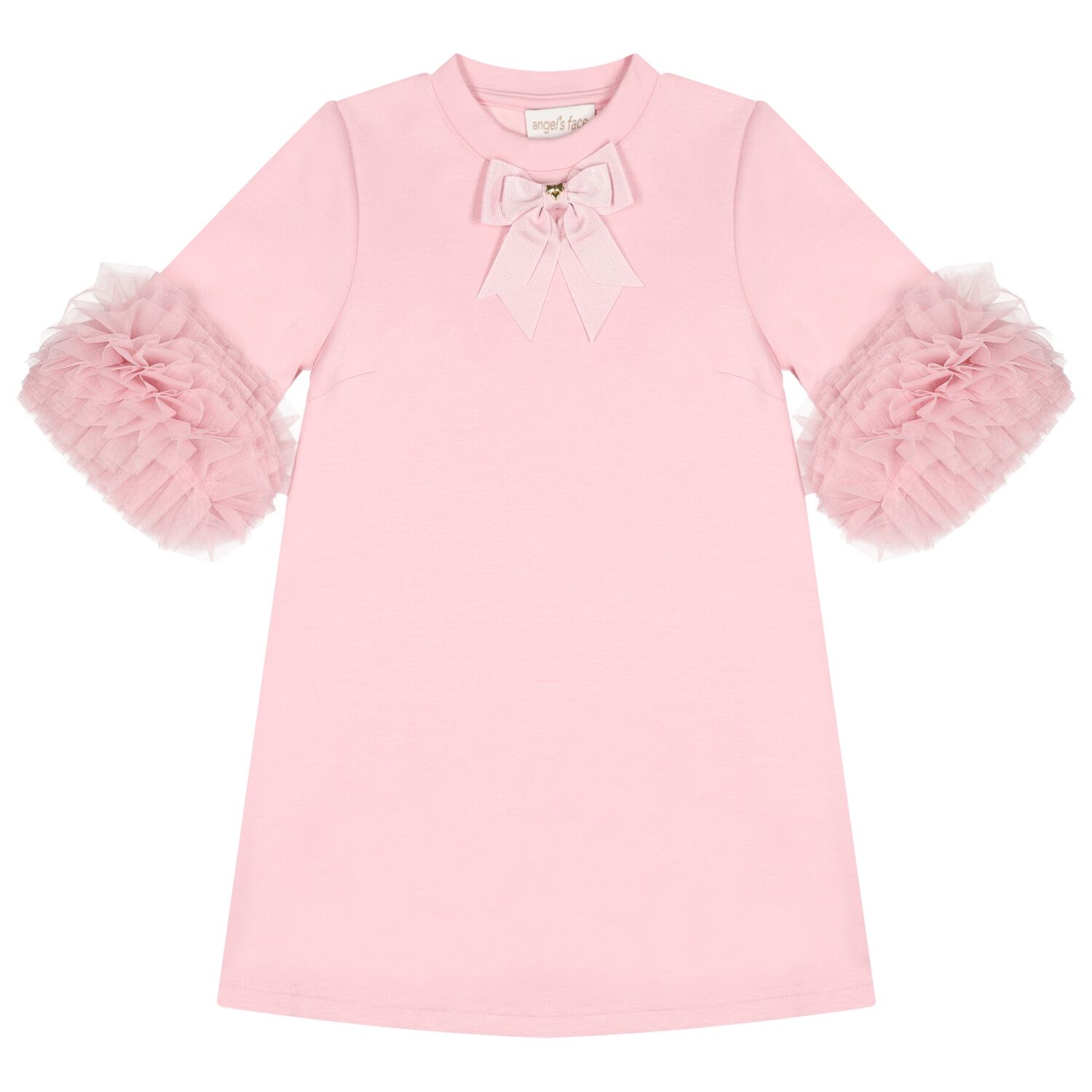 Girls Pink Bow Tulle Ruffle Meryl Dress, 2, hi-res