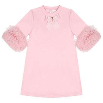 Girls Pink Bow Tulle Ruffle Meryl Dress