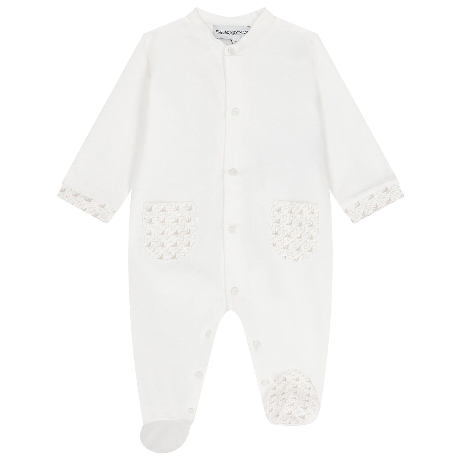 White & Beige Logo Babygrow Set, 1, hi-res