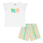 Younger Girls White & Pink Logo Shorts Set, 1, hi-res