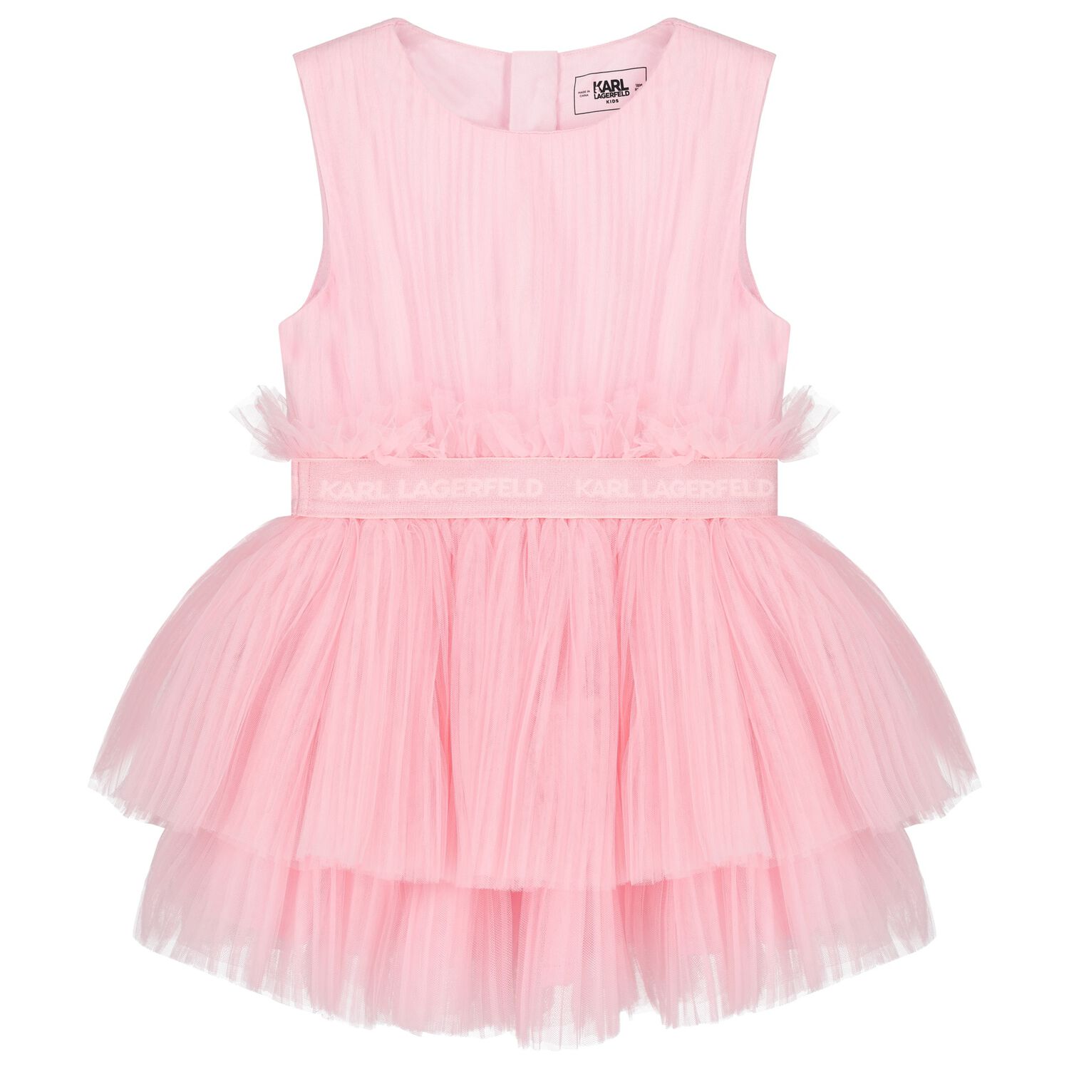 Younger Girls Pink Logo Pleated Tulle Dress, 1, hi-res image number null