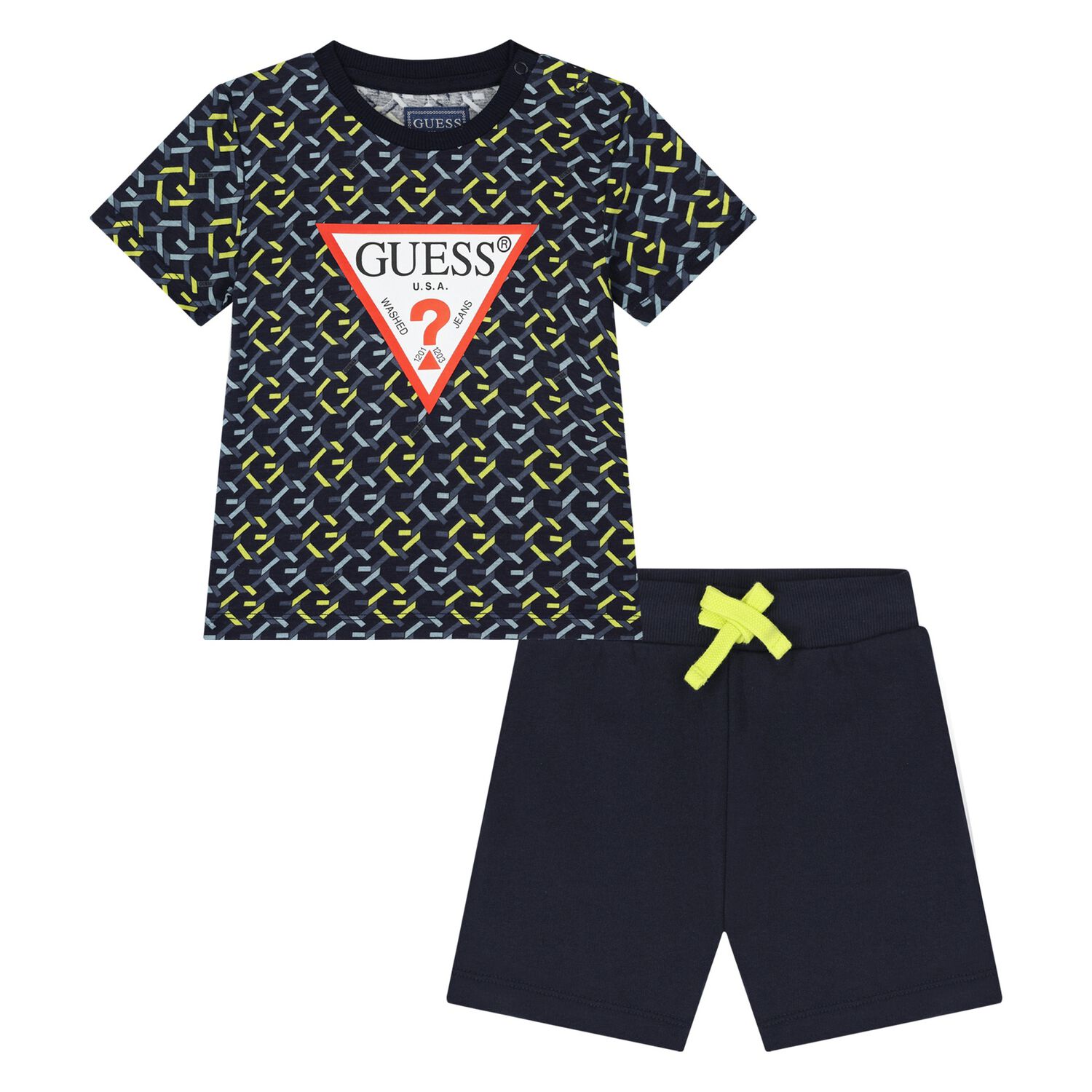 Younger Boys Navy Blue Logo Shorts Set, 1, hi-res