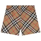 Boys Beige Check Swim Shorts, 1, hi-res