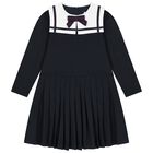 Girls Navy Blue Bow Dress, 1, hi-res