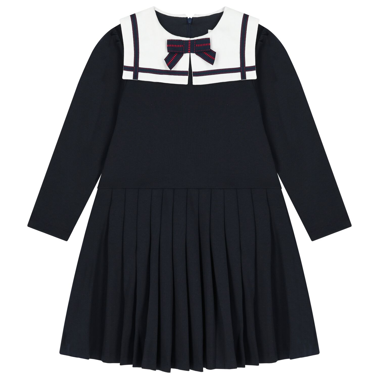 Girls Navy Blue Bow Dress, 1, hi-res