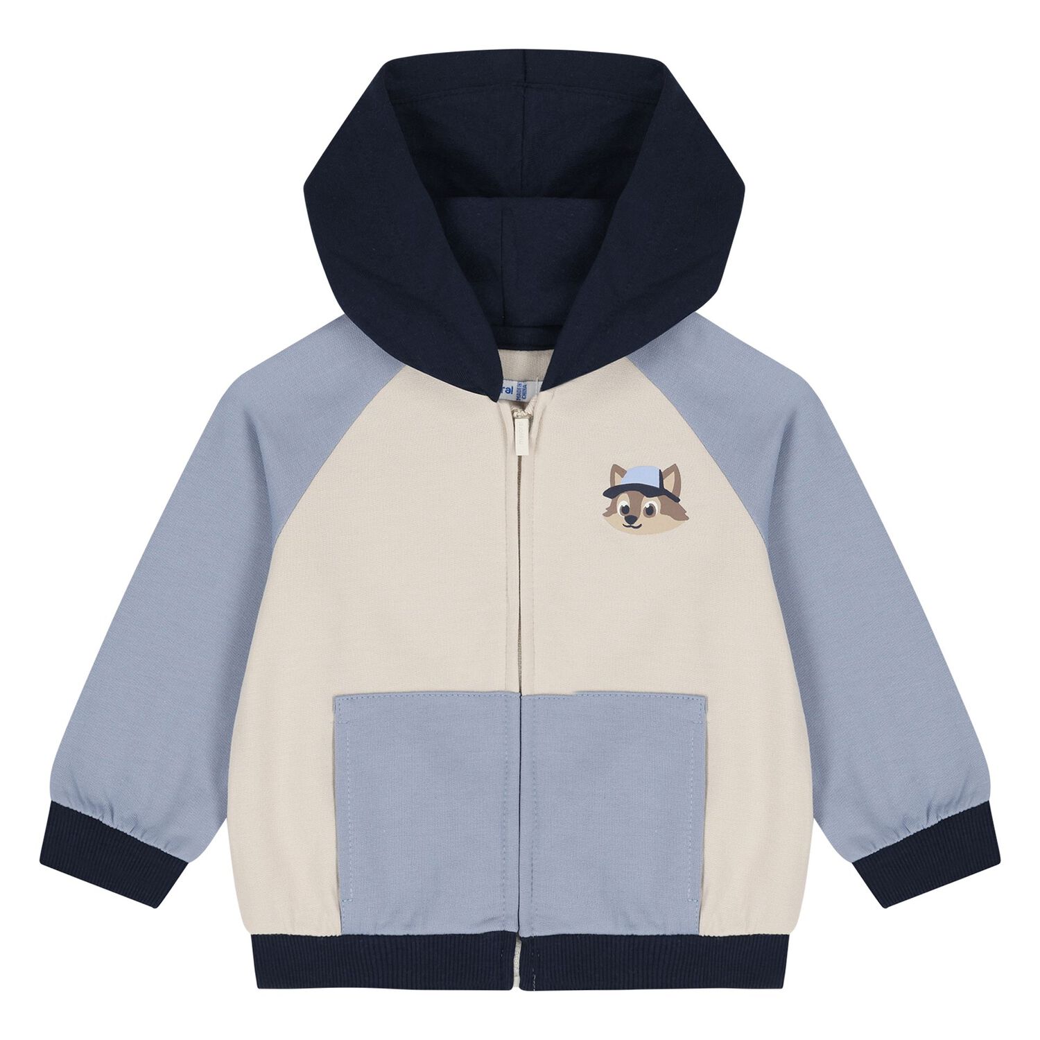 Younger Boys Blue, Beige & Navy Blue Fox Tracksuit Set, 1, hi-res
