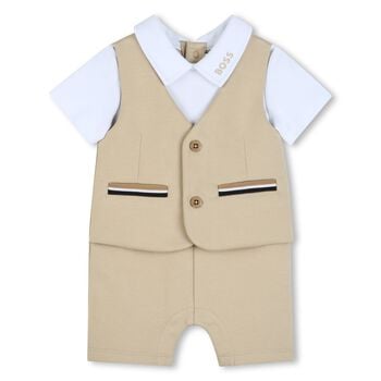 Baby Boys White & Beige Suit Gift Set