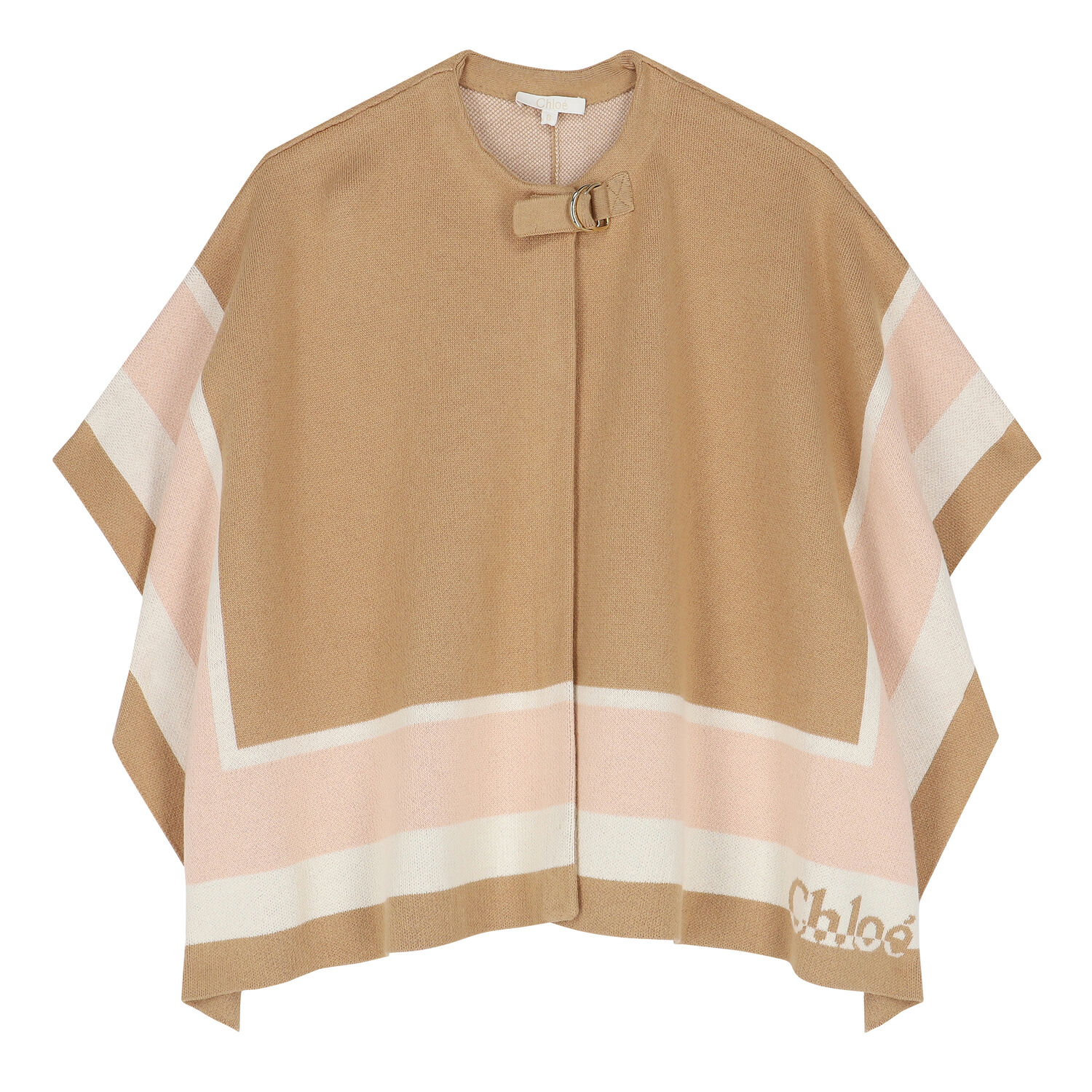 Girls Beige Logo Knitted Cape, 1, hi-res