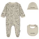 Baby Boys Beige Ikonik Karl Babygrow Gift Set, 1, hi-res