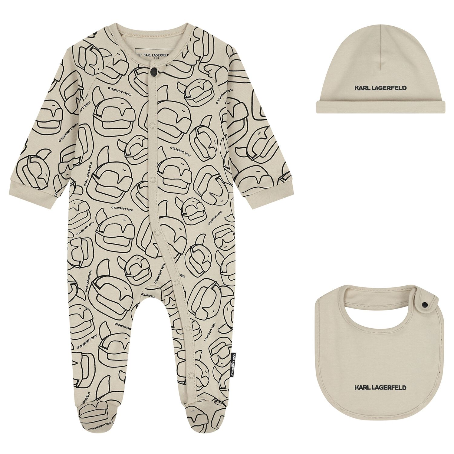 Baby Boys Beige Ikonik Karl Babygrow Gift Set, 1, hi-res