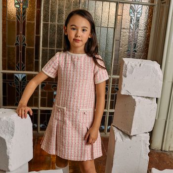 Girls Pink & Ivory Tweed Dress