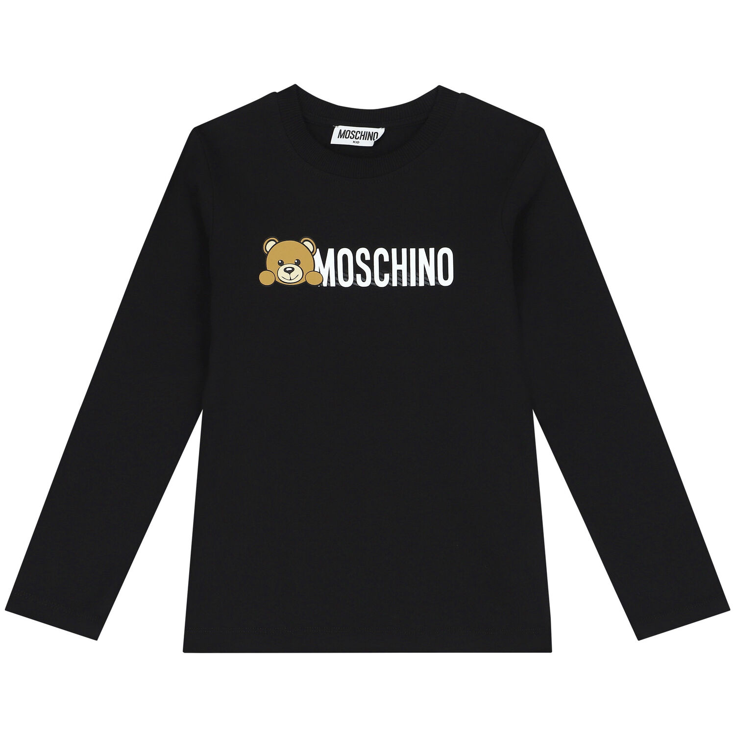 Black Teddy Bear Logo Long Sleeve Top, 2, hi-res