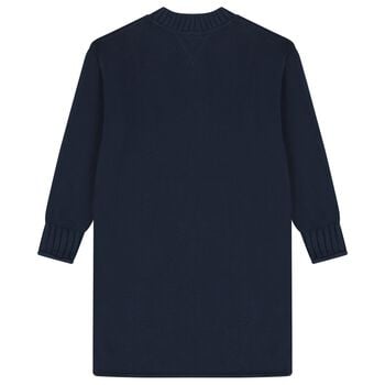 Girls Navy Blue Logo Knitted Jumper Dress