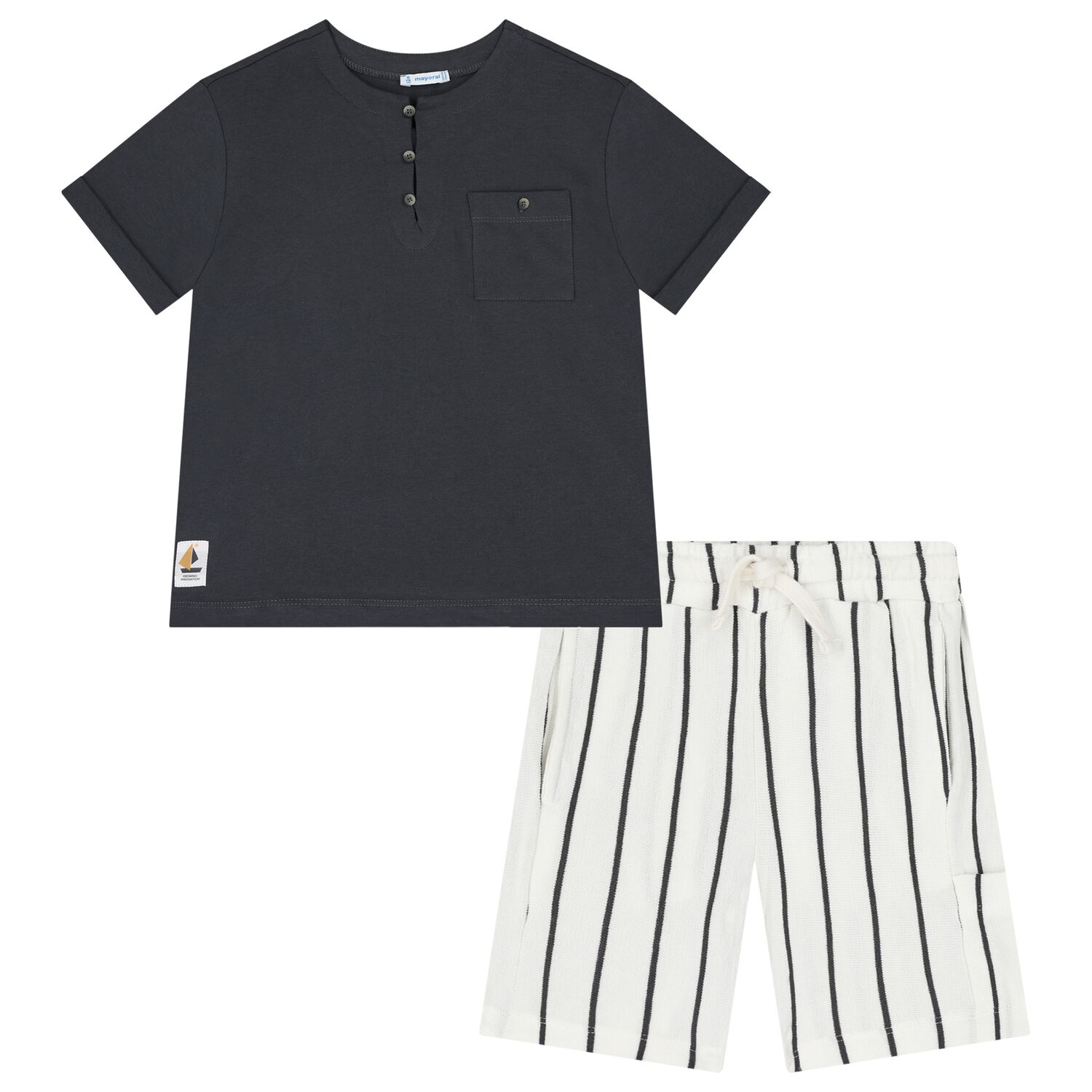 Boys Grey & White Shorts Set, 2, hi-res