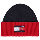 Navy Blue & Red Logo Beanie Hat, 1, hi-res