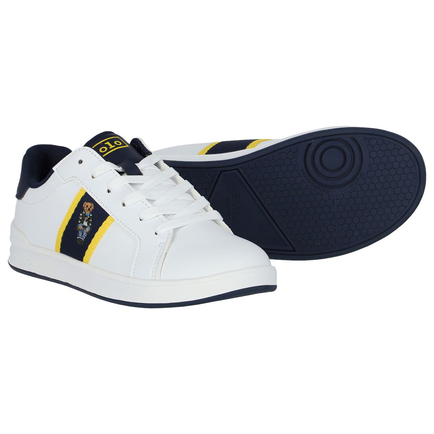 Boys White & Navy Blue Trainers, 1, hi-res