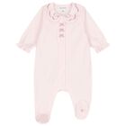 Baby Girls Pink Bow Velour Babygrow, 2, hi-res