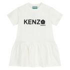 Younger Girls White Logo Dress, 1, hi-res
