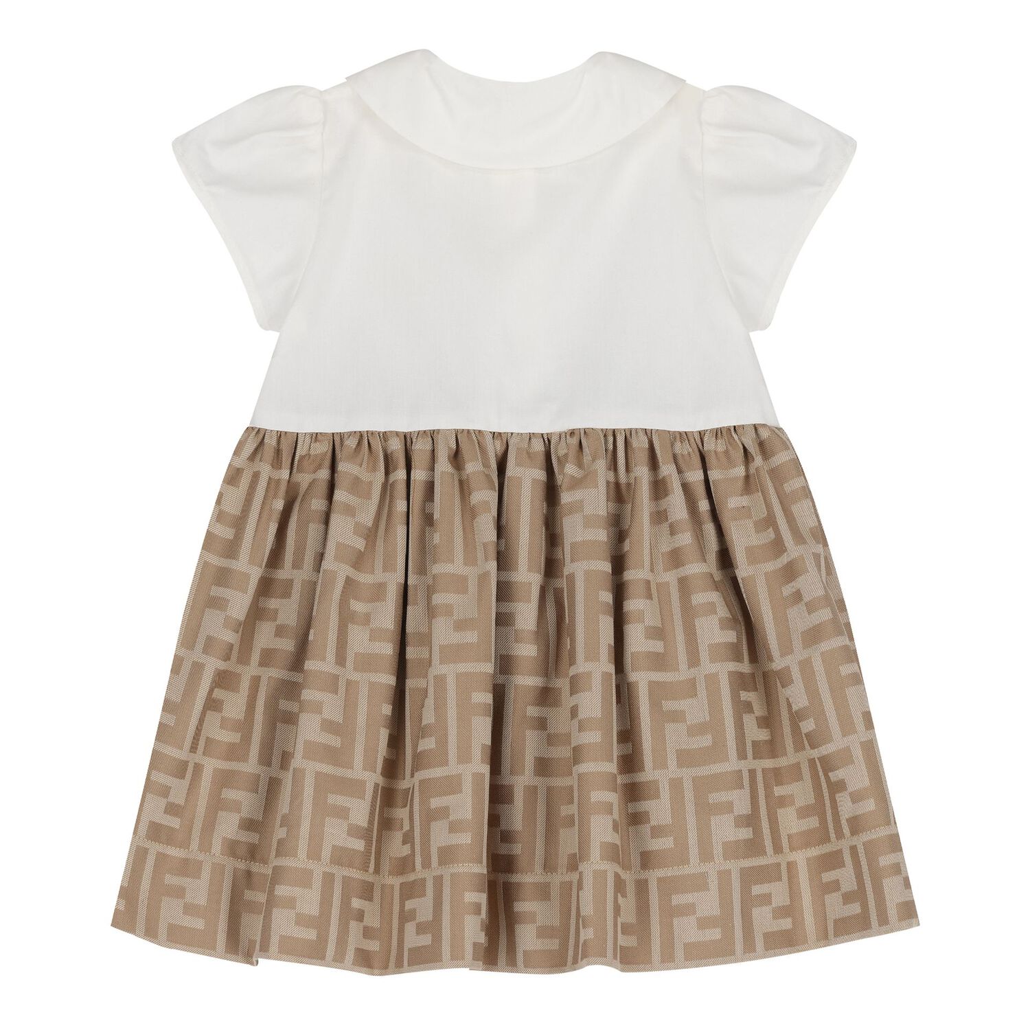 Baby Girls White & Beige FF Logo Dress, 1, hi-res