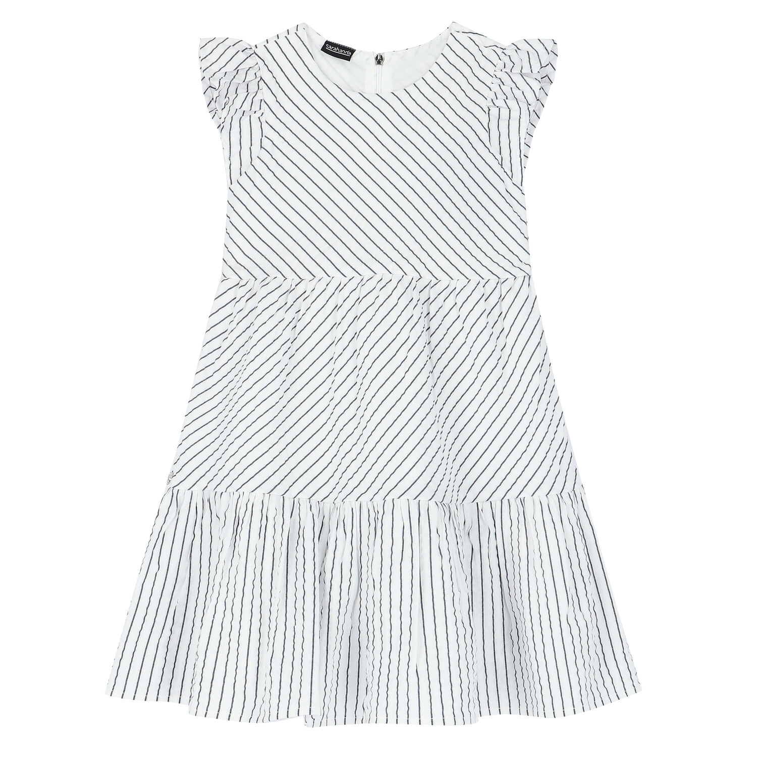 Girls White & Blue Striped Dress, 1, hi-res image number null