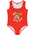 Girls Red Teddy Bear Logo Swimsuit, 3, hi-res