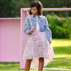 Girls Pink & White Floral Tulle Skirt, 1, hi-res