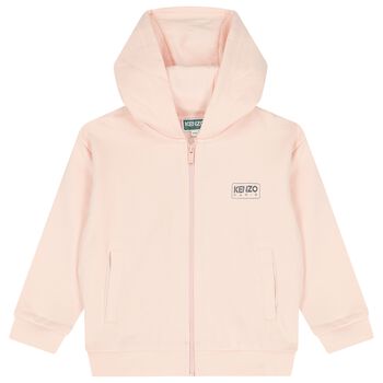 Girls Pink Logo Hooded Zip Up Top