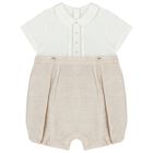 Baby Boys White & Beige Romper, 2, hi-res