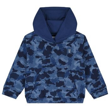 Boys Blue Camouflage Hooded Top