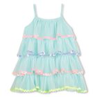 Girls Blue Embellished Tiered Tulle Dress, 1, hi-res