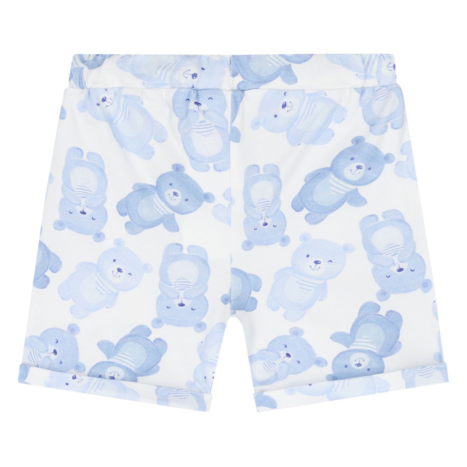 Baby Boys White & Blue Teddy Bear Shorts Set, 1, hi-res