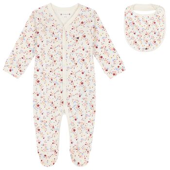 Baby Girls Ivory Logo Floral Babygrow Gift Set