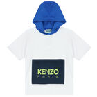 Boys White & Blue Logo Hooded T-Shirt, 1, hi-res