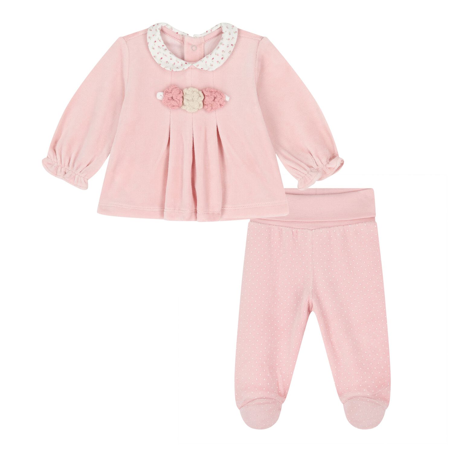 Baby Girls Pink Floral Motif 2 Piece Babygrow, 1, hi-res