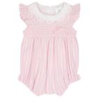Baby Girls White & Pink Striped Romper, 1, hi-res