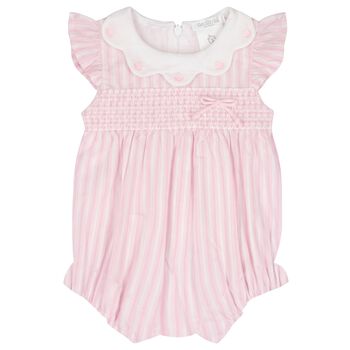 Baby Girls White & Pink Striped Romper