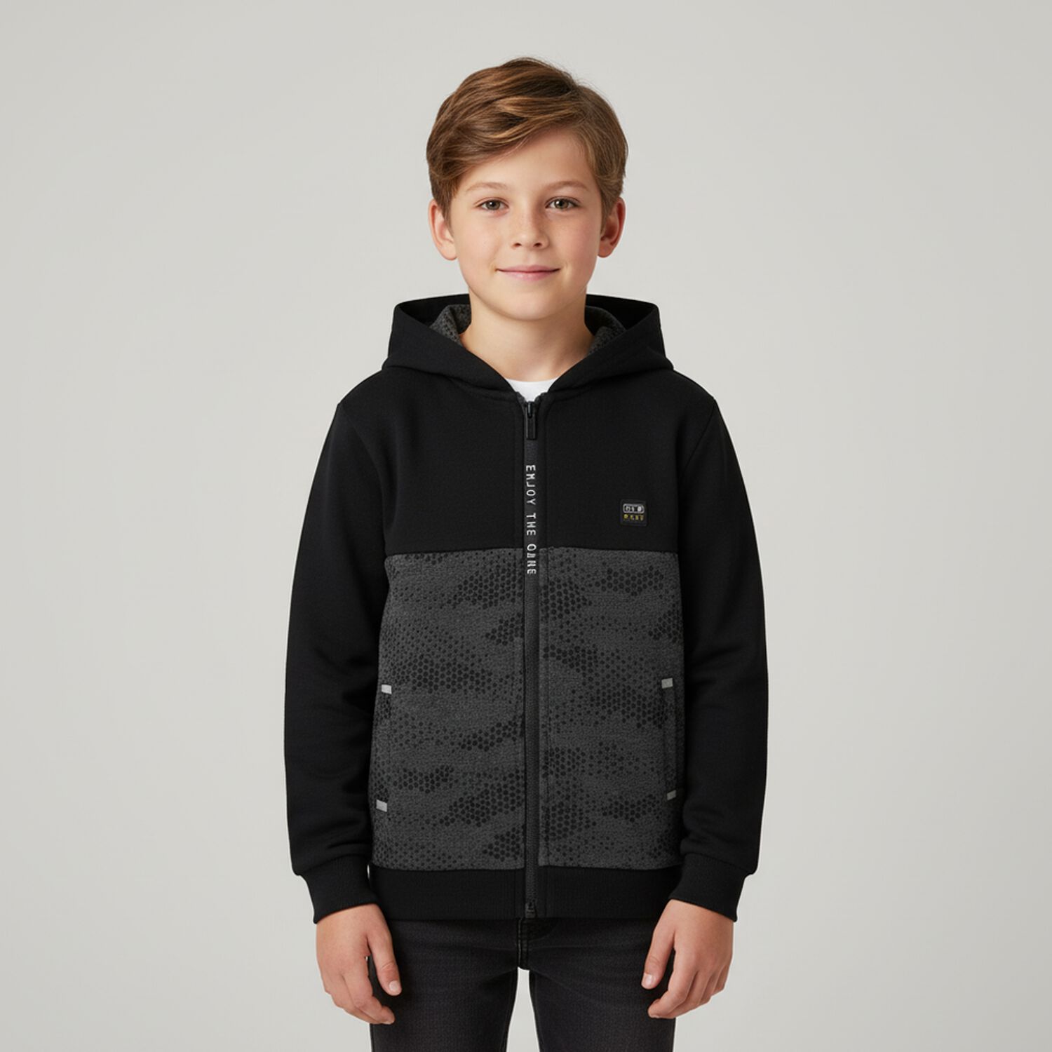 Boys Black Zip Up Top, 1, hi-res image number null