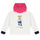 Girls White Polo Bear Hooded Top, 1, hi-res