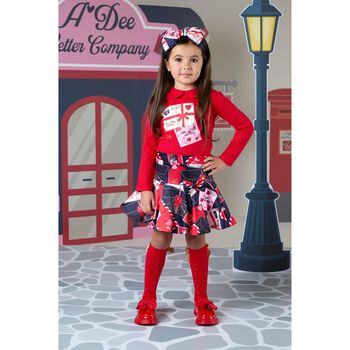 Girls Red Logo Envelope Skirt Set