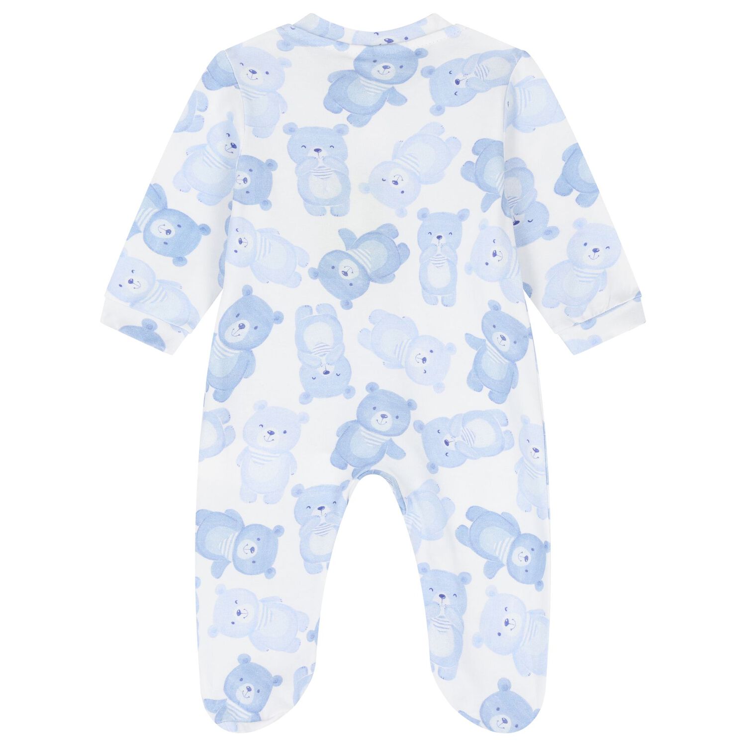Baby Boys White & Blue Teddy Bear Babygrow, 1, hi-res