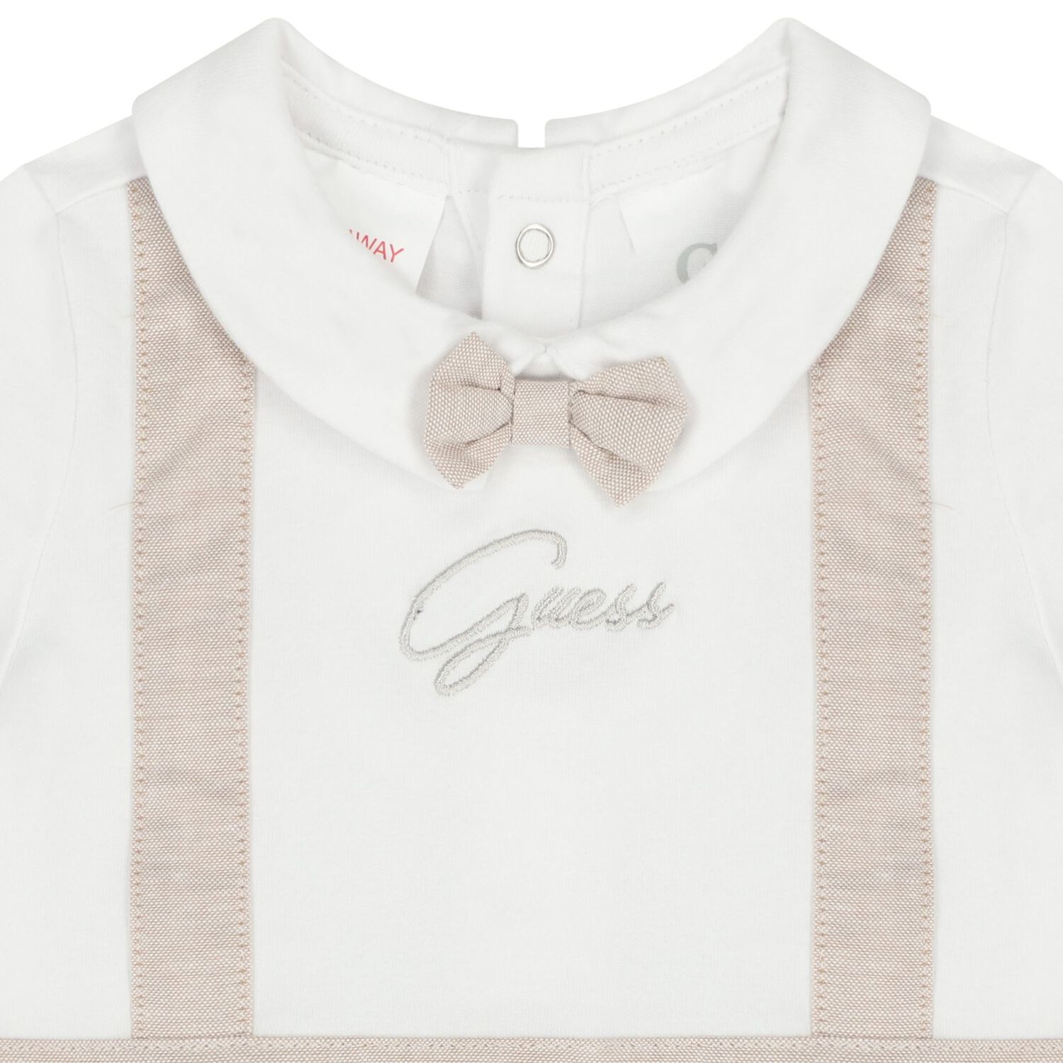 Baby Boys White & Beige Logo Romper, 1, hi-res